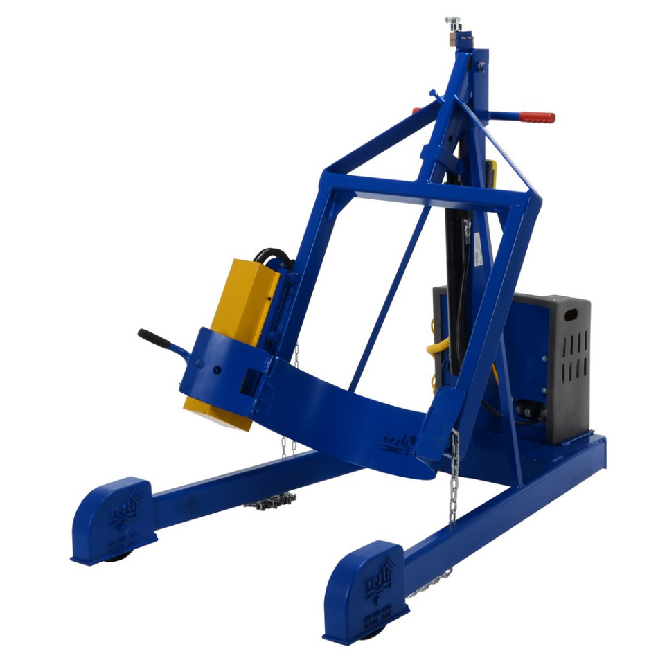 Steel Portable DC Powered Hydraulic Drum Carrier, Rotator & Boom – 97-9/16" Lift Height – 800 Lb. Capacity – HDC-305-96-DC – Vestil