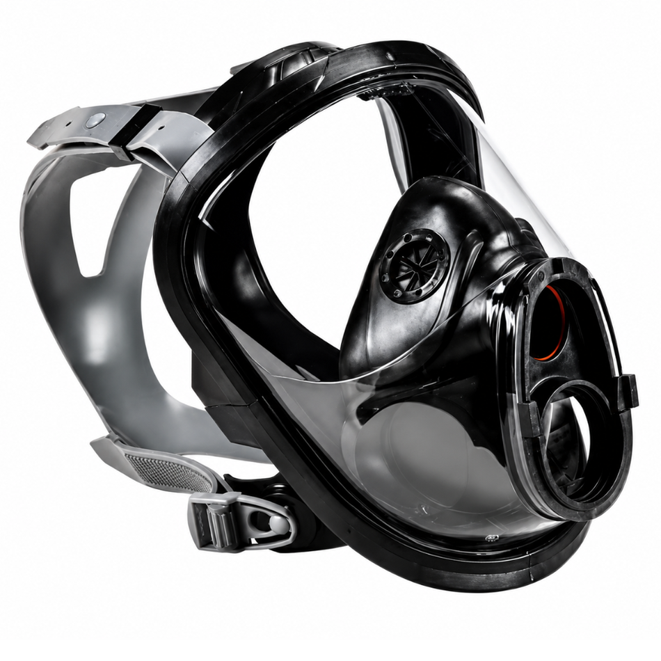 Advantage 4100 Single-Port Full-Facepiece Respirator, Hycar with Rubber Harness, Black - MSA