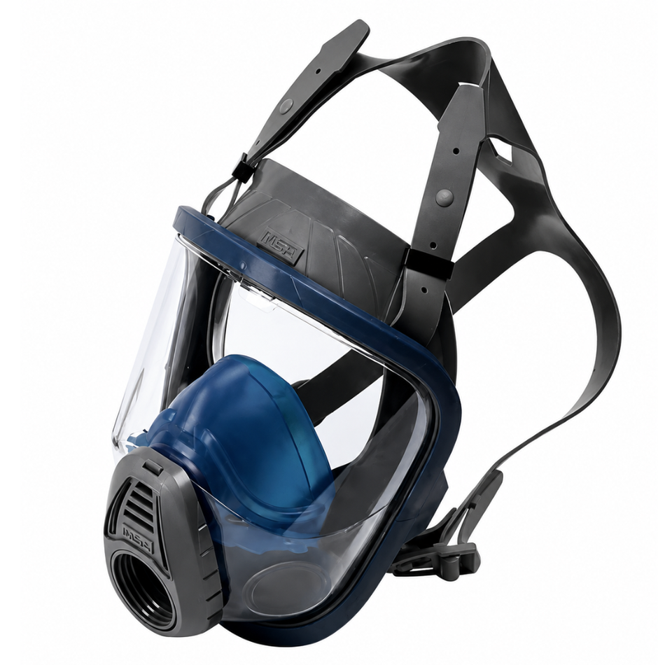 Advantage 3100 Chin-Type Gas Mask Facepiece, Silicone with Rubber Head Harness, Black - MSA