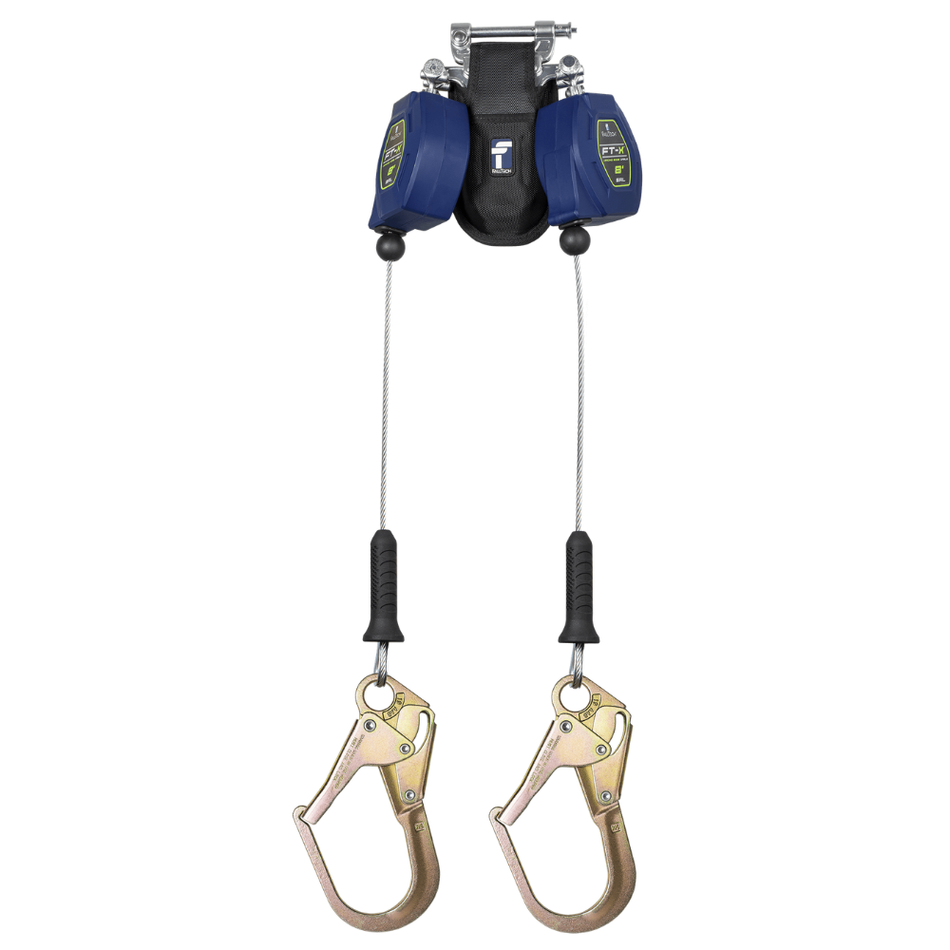 8' FT-X® Cable Class 2 Leading Edge Personal SRL-P, Twin-leg with Steel Narrow Nose Rebar Hooks with SpeedLink™ – 82808TP3F – FallTech