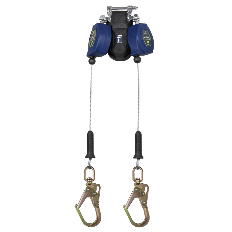 8' FT-X® Cable Class 2 Leading Edge Personal SRL-P, Twin-leg with Steel Swivel Mini Rebar Hooks with SpeedLink™ – 82808TP0S – FallTech