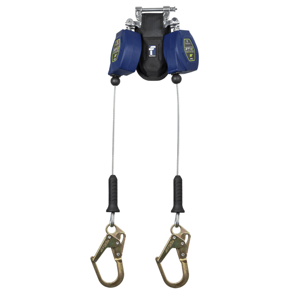 8' FT-X® Cable Class 2 Leading Edge Personal SRL-P, Twin-leg with Steel Mini Rebar Hooks with SpeedLink™ – 82808TP0 – FallTech