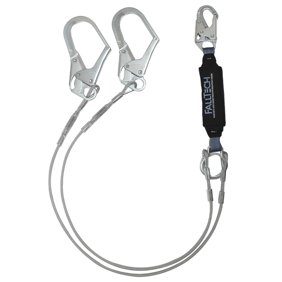 6' ViewPack® Coated Cable Energy Absorbing Lanyard, Double-leg with Rebar Connectors – 8357Y3 – FallTech