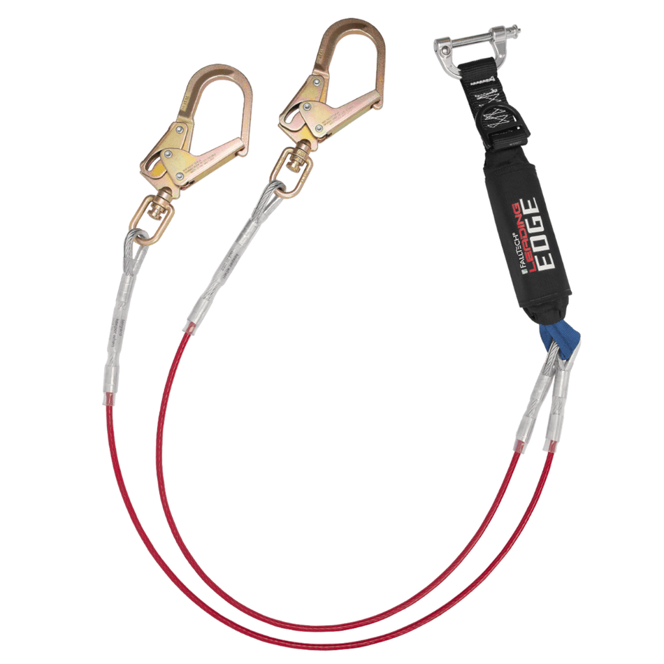 6' Leading Edge Cable Energy Absorbing Lanyard, Double-leg with Rebar Connectors – 8354LEYC2D – FallTech