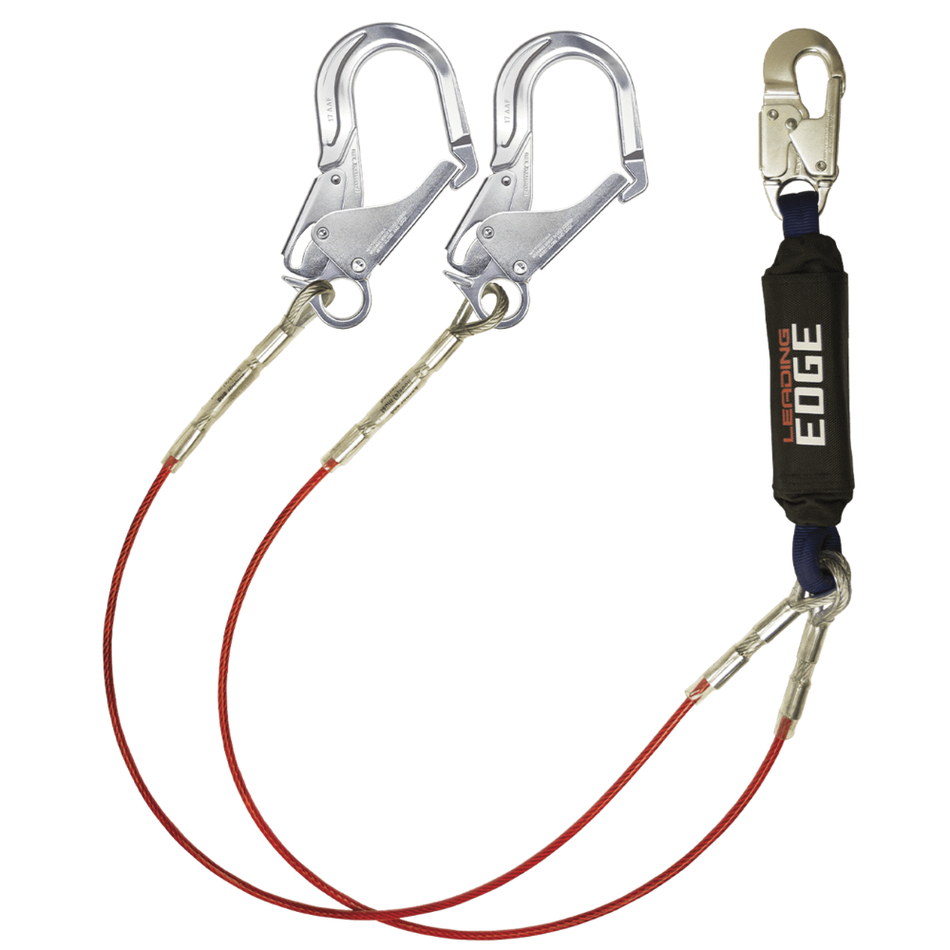 6' Leading Edge Cable Energy Absorbing Lanyard, Double-leg with Aluminum Rebar Connectors – 8354LEY3A – FallTech