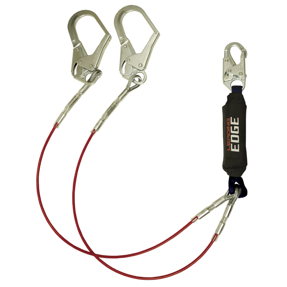 6' Leading Edge Cable Energy Absorbing Lanyard, Double-leg with Steel Rebar Connectors – 8354LEY3 – FallTech