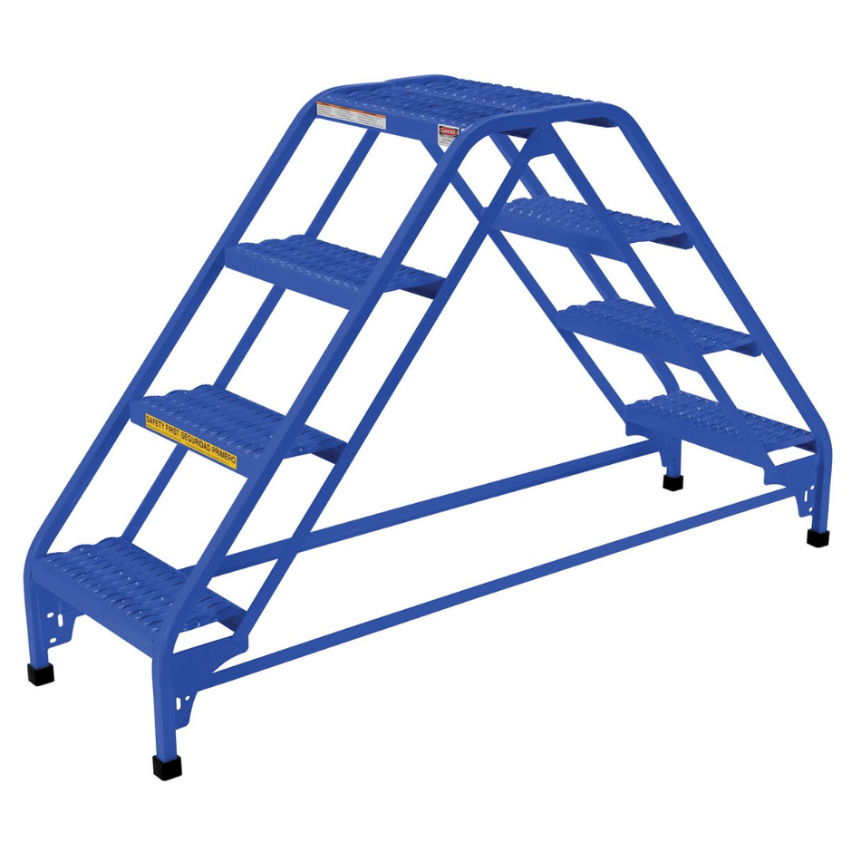 Spring Loaded Caster Double Sided Ladder - 4 Step - No Handrails - Vestil