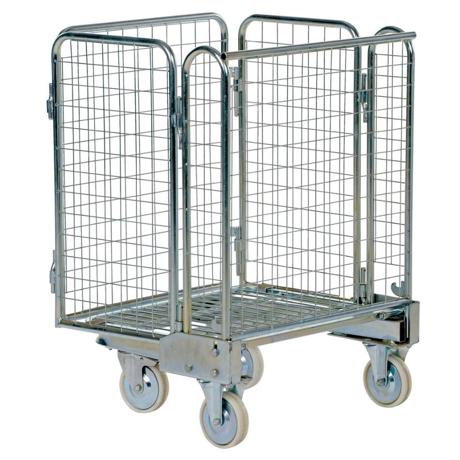 660 Lb. Galvanized Steel Foldable/Nestable Roller Container – ROL-55 – Vestil