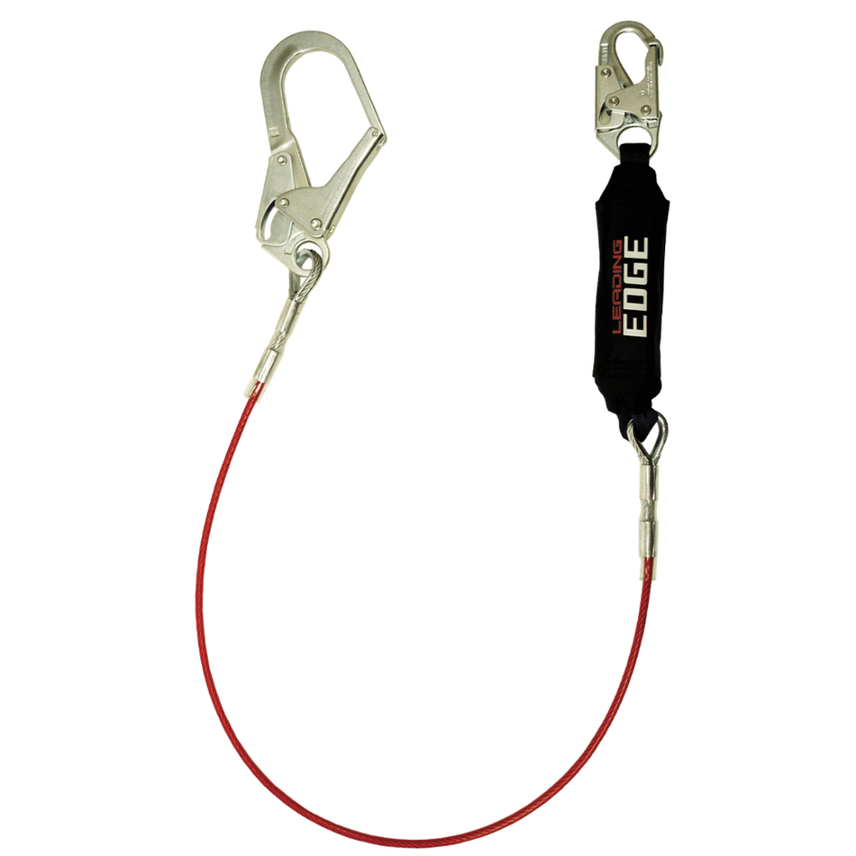 6' Leading Edge Cable Energy Absorbing Lanyard with Steel Snap Hook and Steel Rebar Hook – 8354LE3 – FallTech