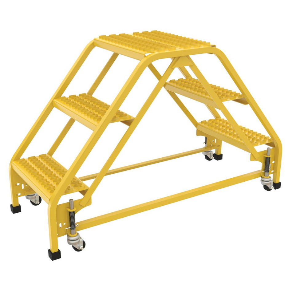 Spring Loaded Caster Double Sided Ladder - 3 Step - No Handrails - Vestil
