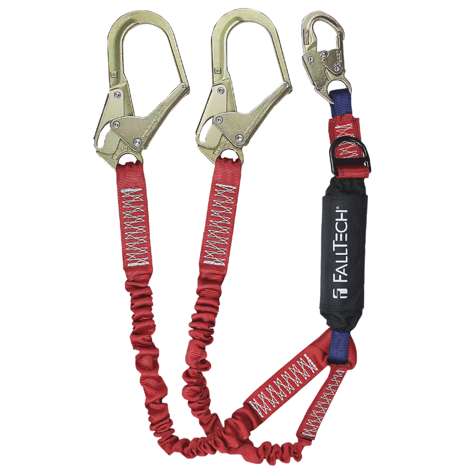 6' Ironman® 12' Free Fall Elasticated Energy Absorbing Lanyard, Double-leg with SRL D-ring – 8247ELY3D – FallTech