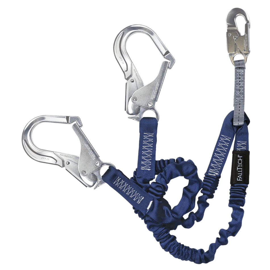 4.5' to 6' ElasTech Energy Absorbing Lanyard, Double-leg with Aluminum Rebar Hooks – 8240Y3A – FallTech