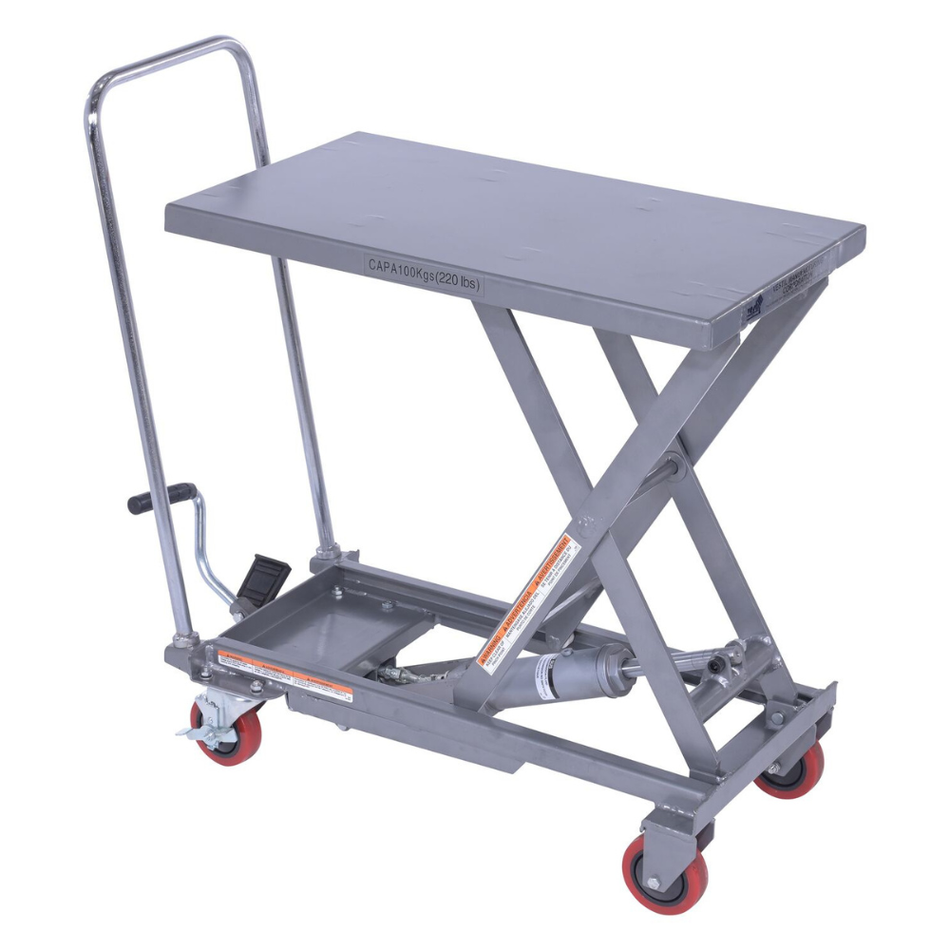 220 Lb. Aluminum Hydraulic Elevating Cart with Foot Pump – CART-200-ALUM – Vestil