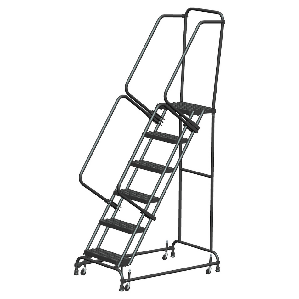 Spring Loaded Caster Ladder - 6 Step, Handrails - Ballymore