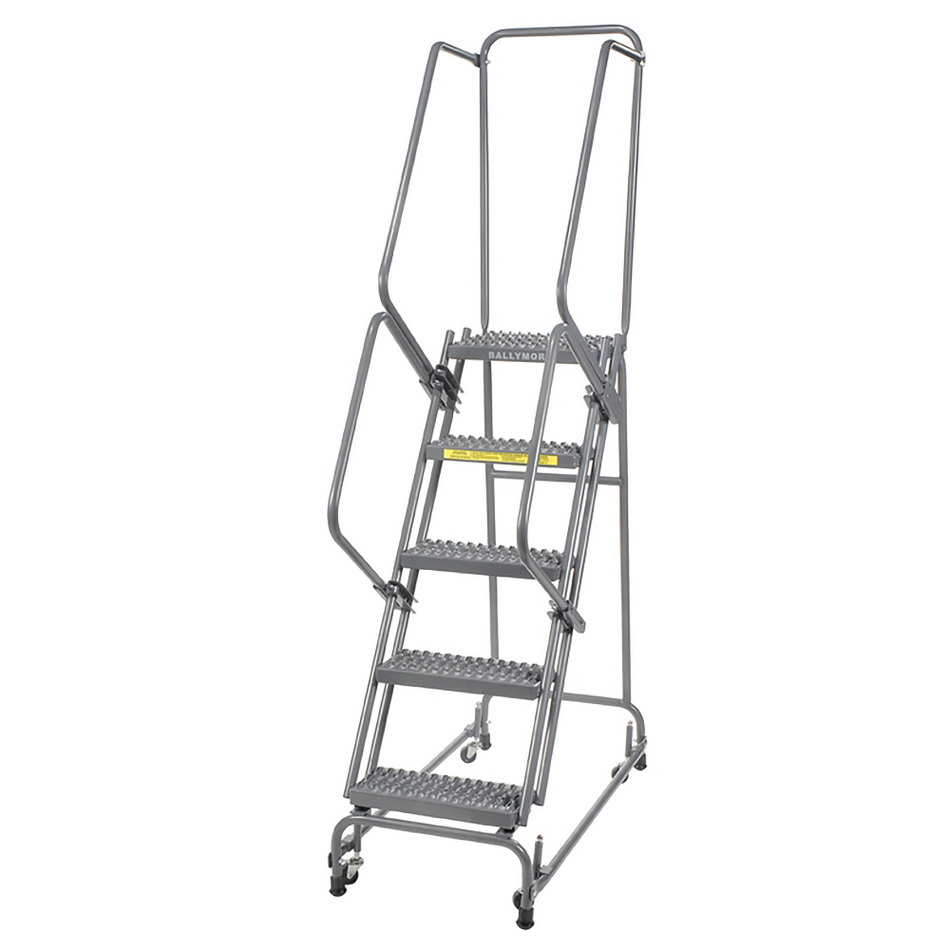 Spring Loaded Caster Ladder - 5 Step, Handrails - Ballymore