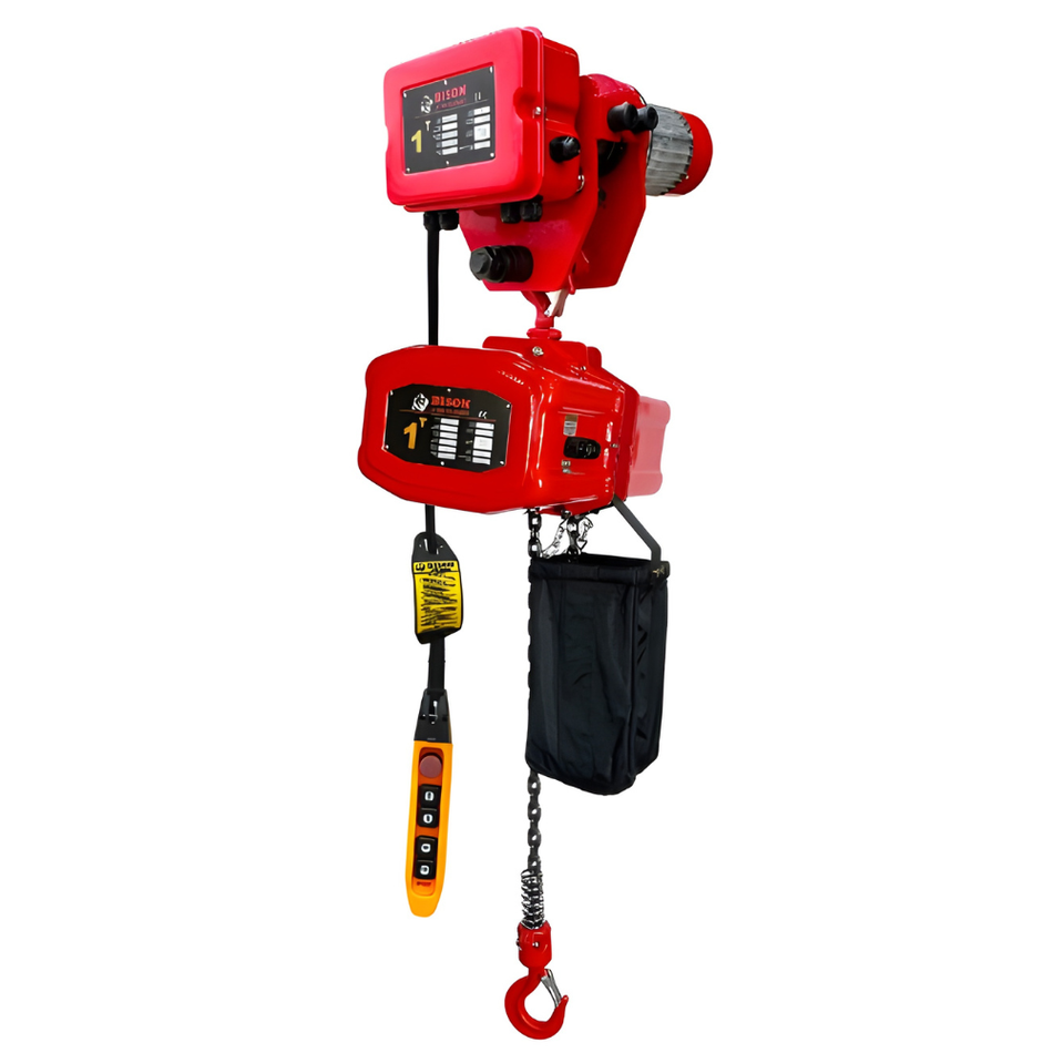 1 ton Electric Chain Hoist w/ Motorized Trolley - 20ft Lift - Single Speed, Single Phase - Bison Lifting