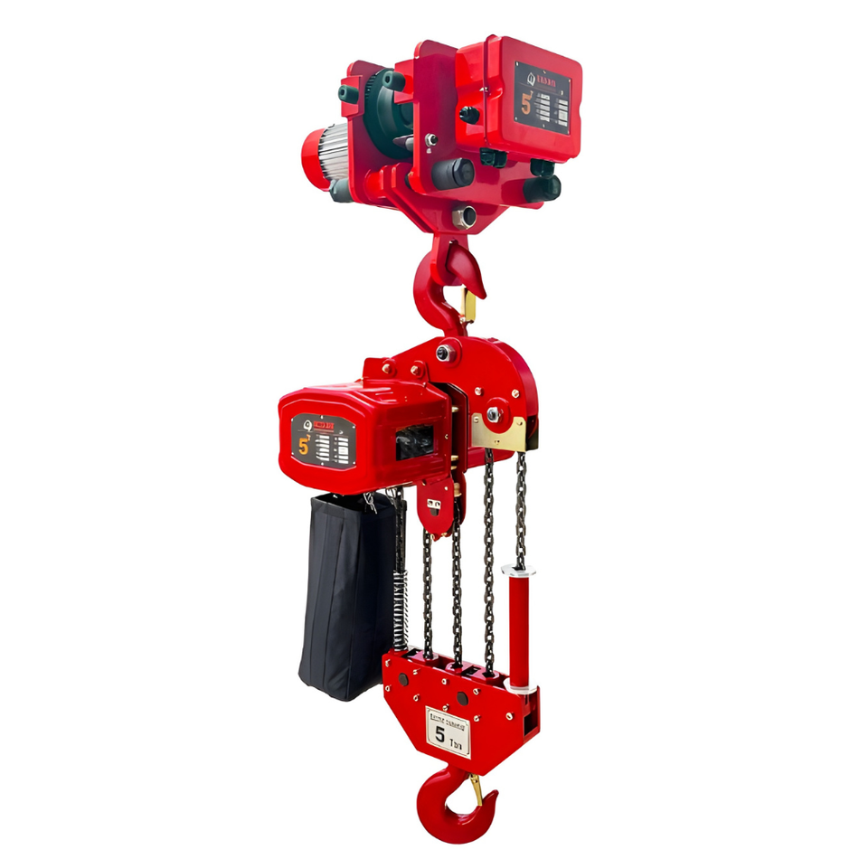 5 ton Electric Chain Hoist w/ Motorized Trolley - 20ft Lift - Single Speed, Single Phase - Bison Lifting