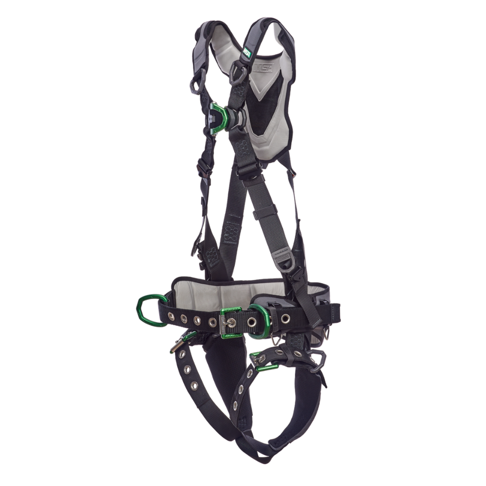 V-FLEX Construction Safety Harness - Tongue Buckle Leg Straps, Back, Chest & Hip D-Ring, Shoulder & Leg Padding - MSA