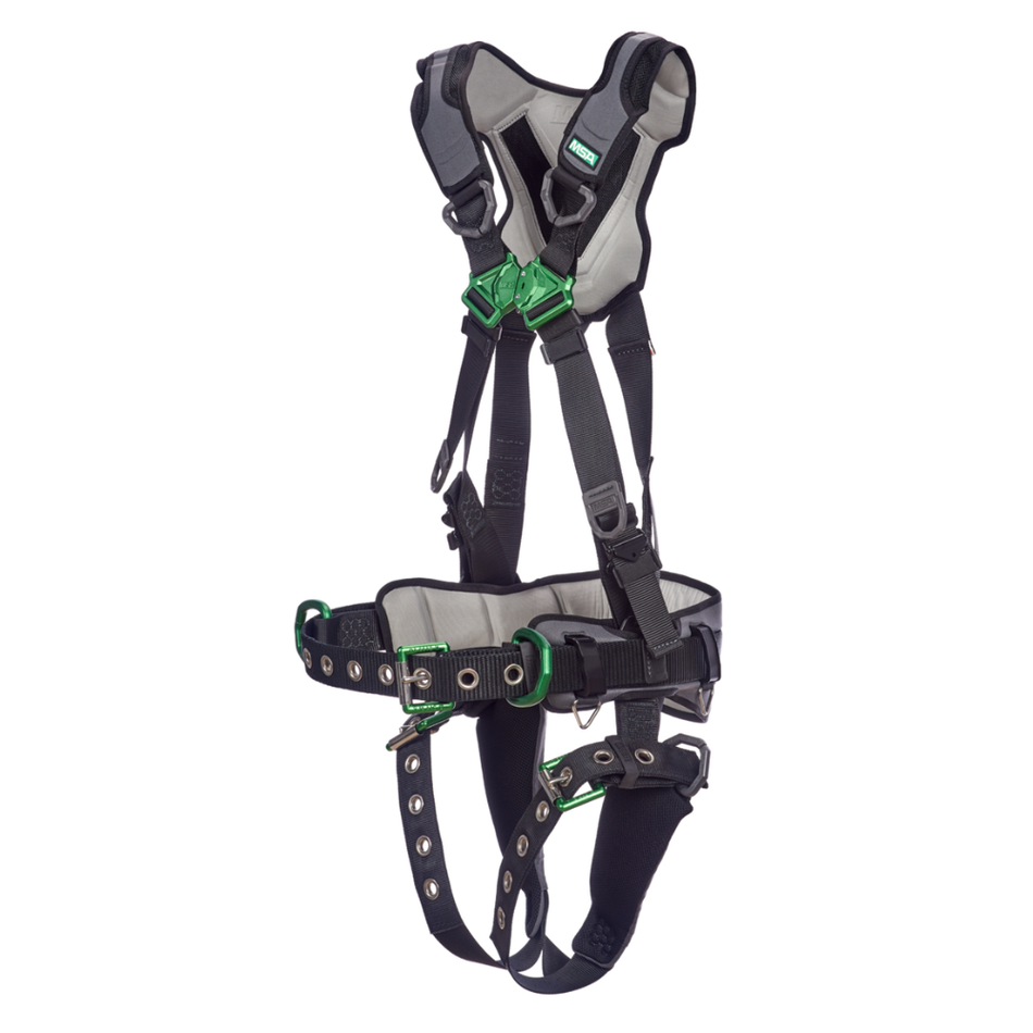 V-FLEX Construction Safety Harness - Tongue Buckle Leg Straps, Back & Hip D-Ring, Shoulder & Leg Padding - MSA