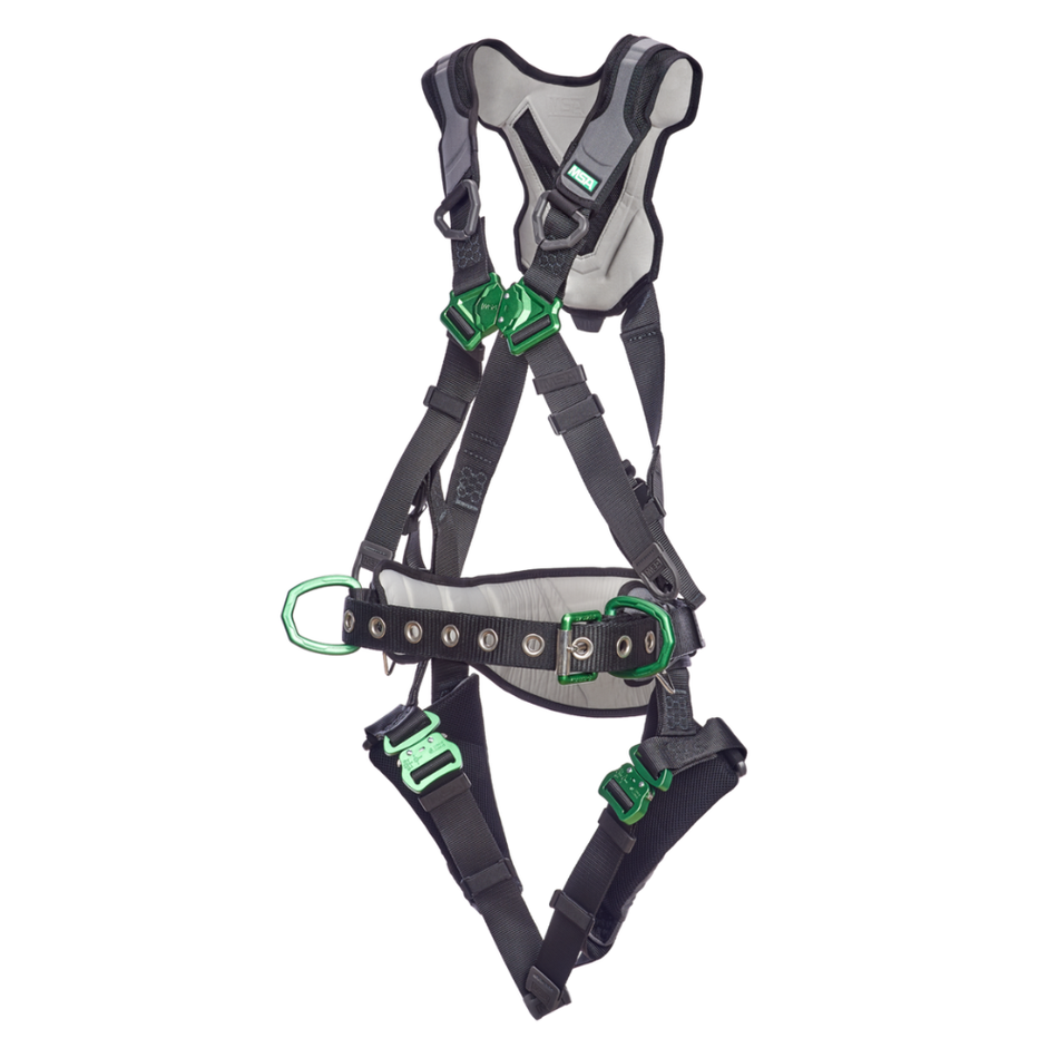 V-FLEX Construction Safety Harness - Quick-Connect Leg Straps, Back & Hip D-Ring, Shoulder & Leg Padding - MSA