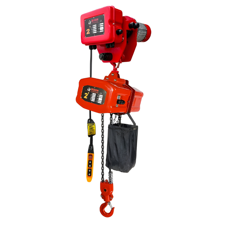 2 ton Electric Chain Hoist w/ Motorized Trolley - 20ft Lift - Single Speed, Single Phase - Bison Lifting