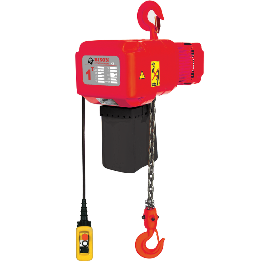 1 ton Electric Chain Hoist - Bison Lifting - Dual Speed, Three Phase, 20' Lift