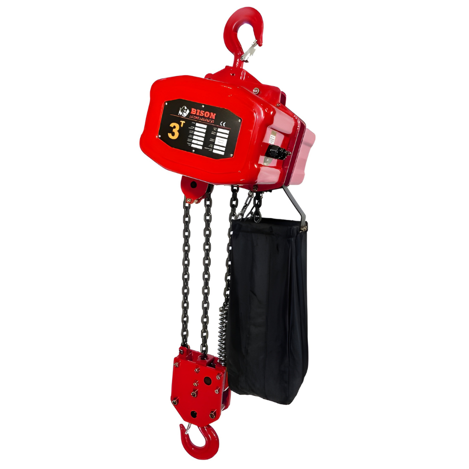 3 ton Electric Chain Hoist - Bison Lifting - Single Speed, Single Phase, 20' Lift