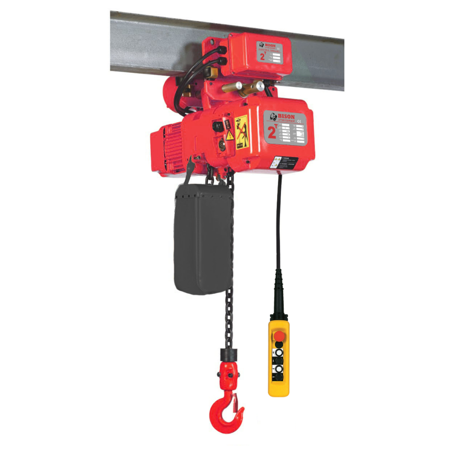 2 ton Electric Chain Hoist w/ Motorized Trolley - Single Speed, Three Phase - Bison Lifting