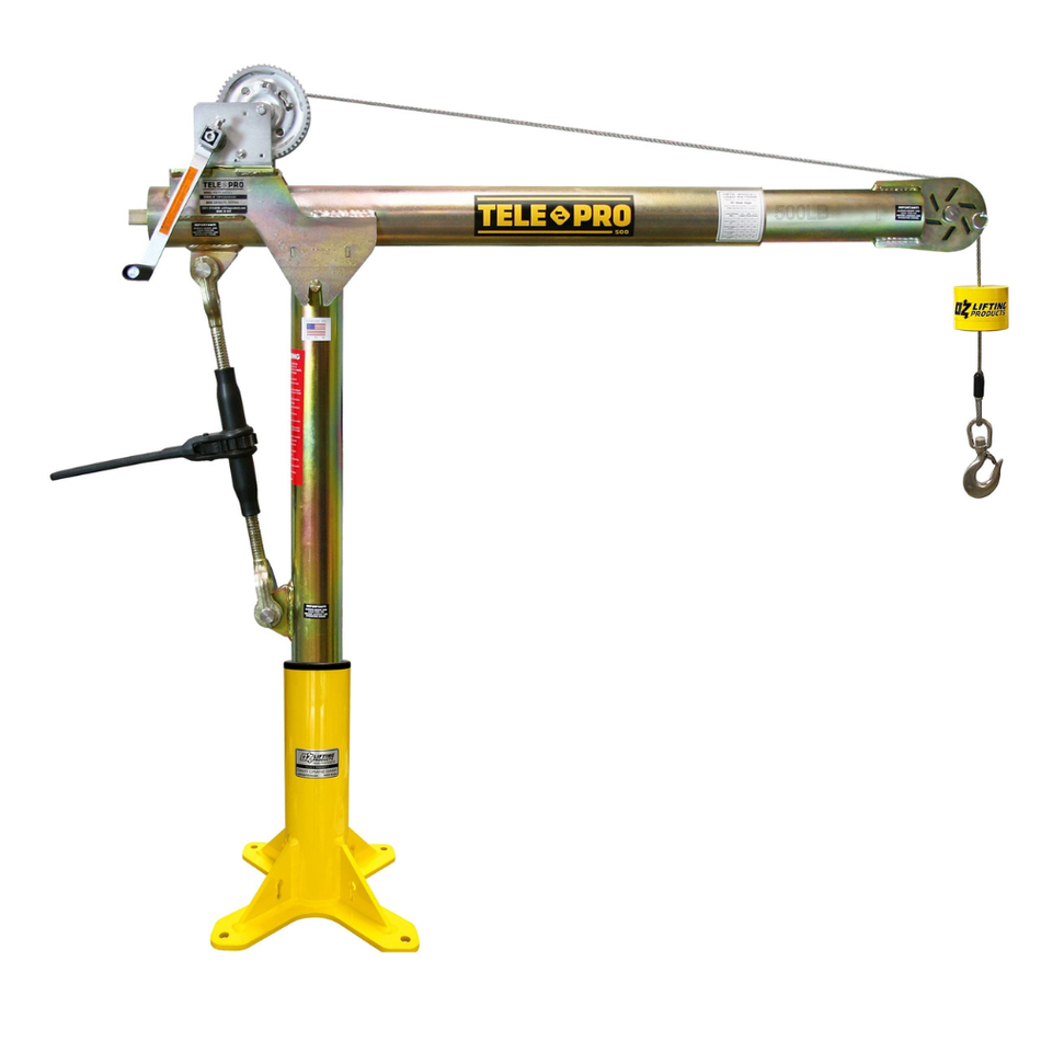 Tele-Pro Davit Crane - 1200lb Capacity - Carbon Steel Brake Winch - OZ Lifting