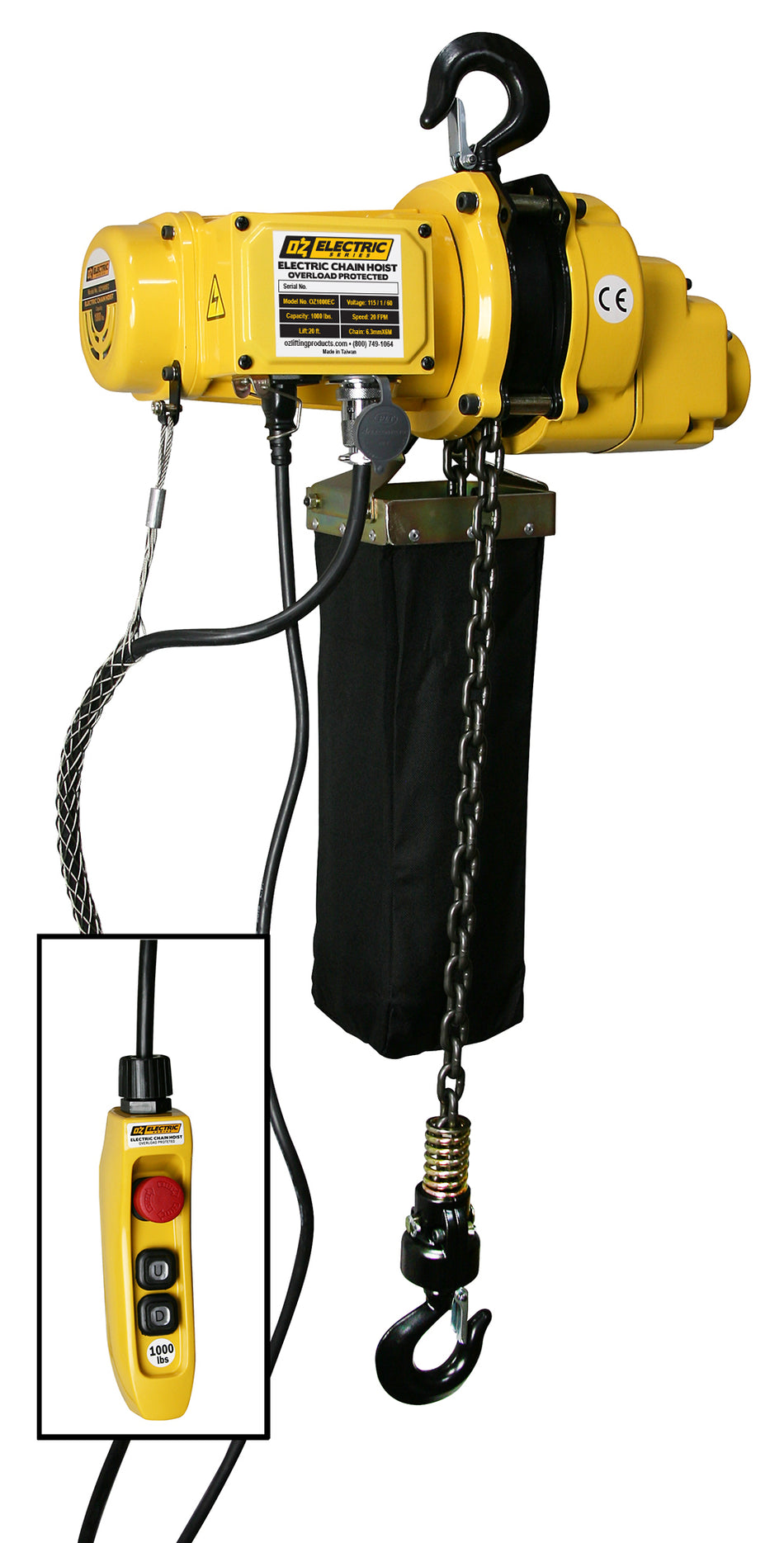 2 ton Electric Chain Hoist - OZ EC - Single Speed - 115v|1 Phase