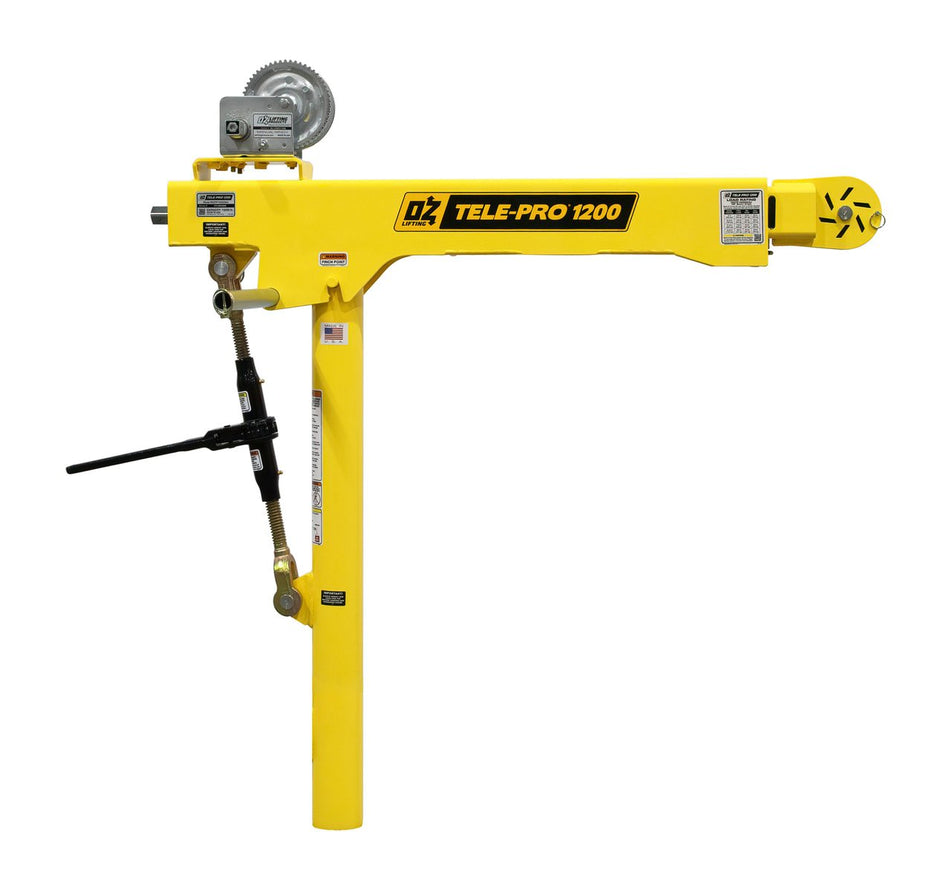 Tele-Pro Davit Crane - 1200lb Capacity - Carbon Steel Brake Winch - OZ Lifting