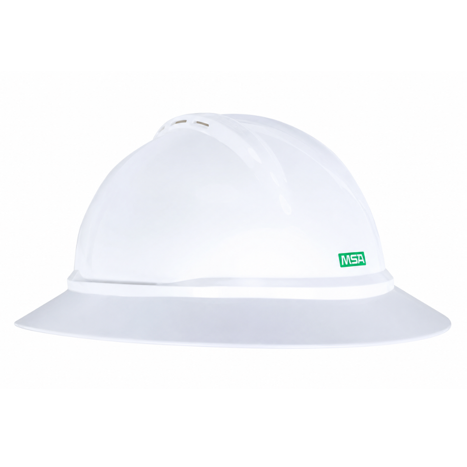 V-Gard 500 Vented Full Brim Hard Hat with 4-Point Fas-Trac III Suspension - MSA