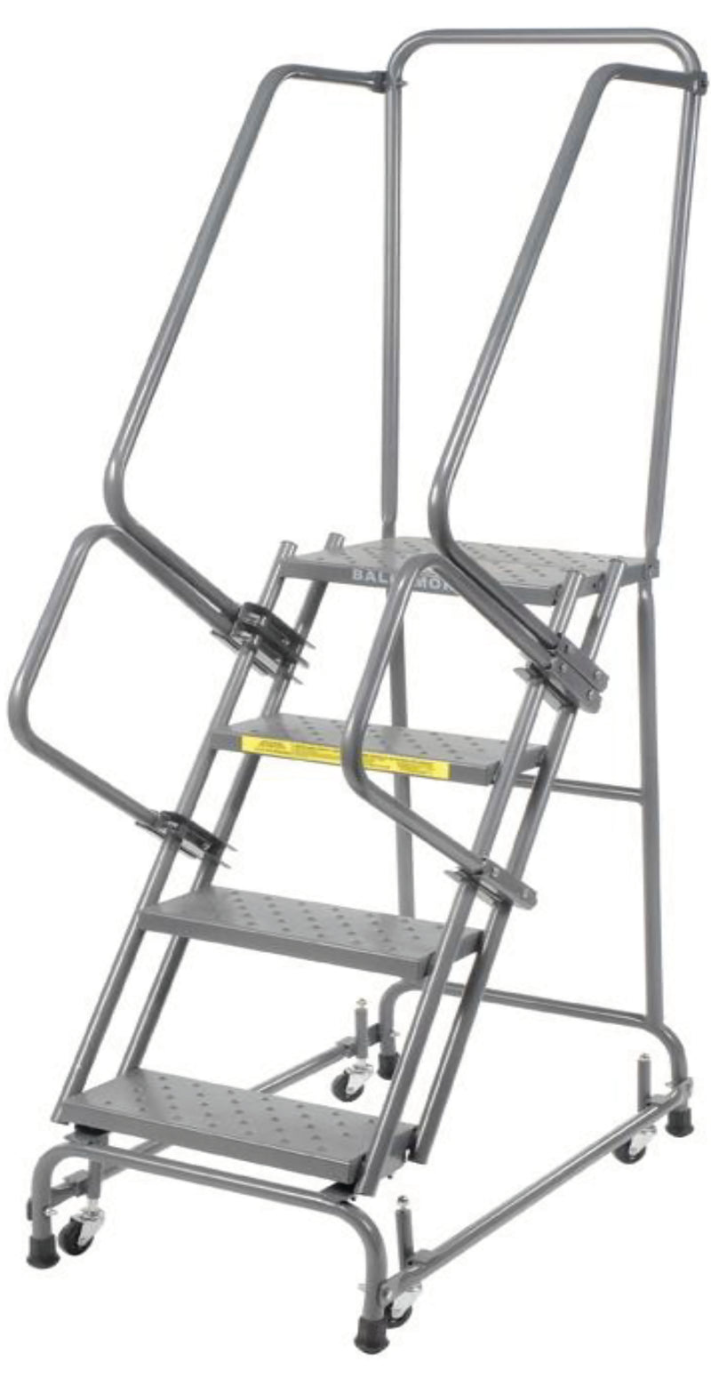 Spring Loaded Caster Ladder - 4 Step, Handrails - Ballymore