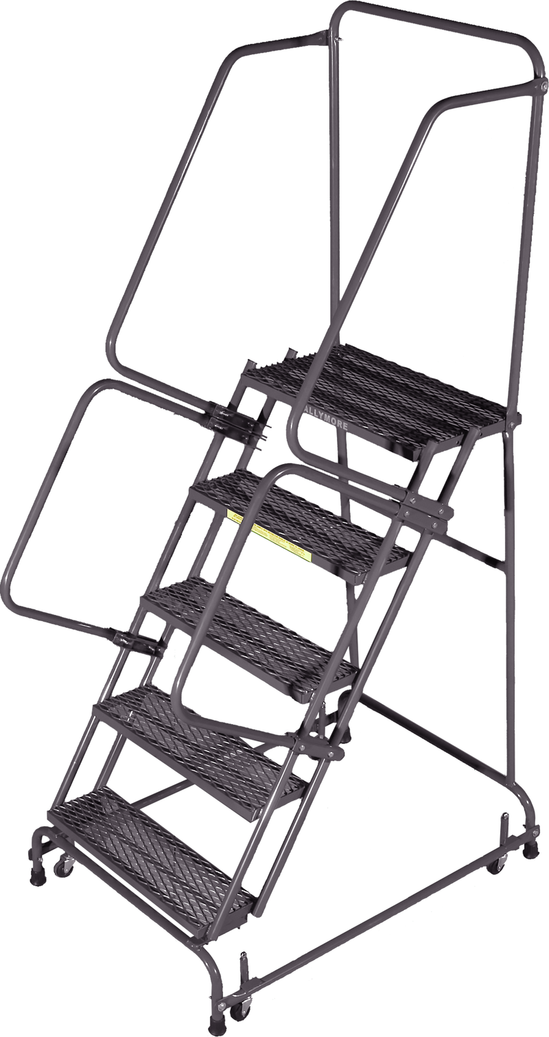 Spring Loaded Caster Ladder - 5 Step, Handrails - Ballymore