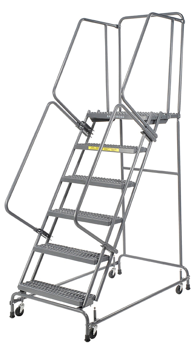 Spring Loaded Caster Ladder - 6 Step, Handrails - Ballymore