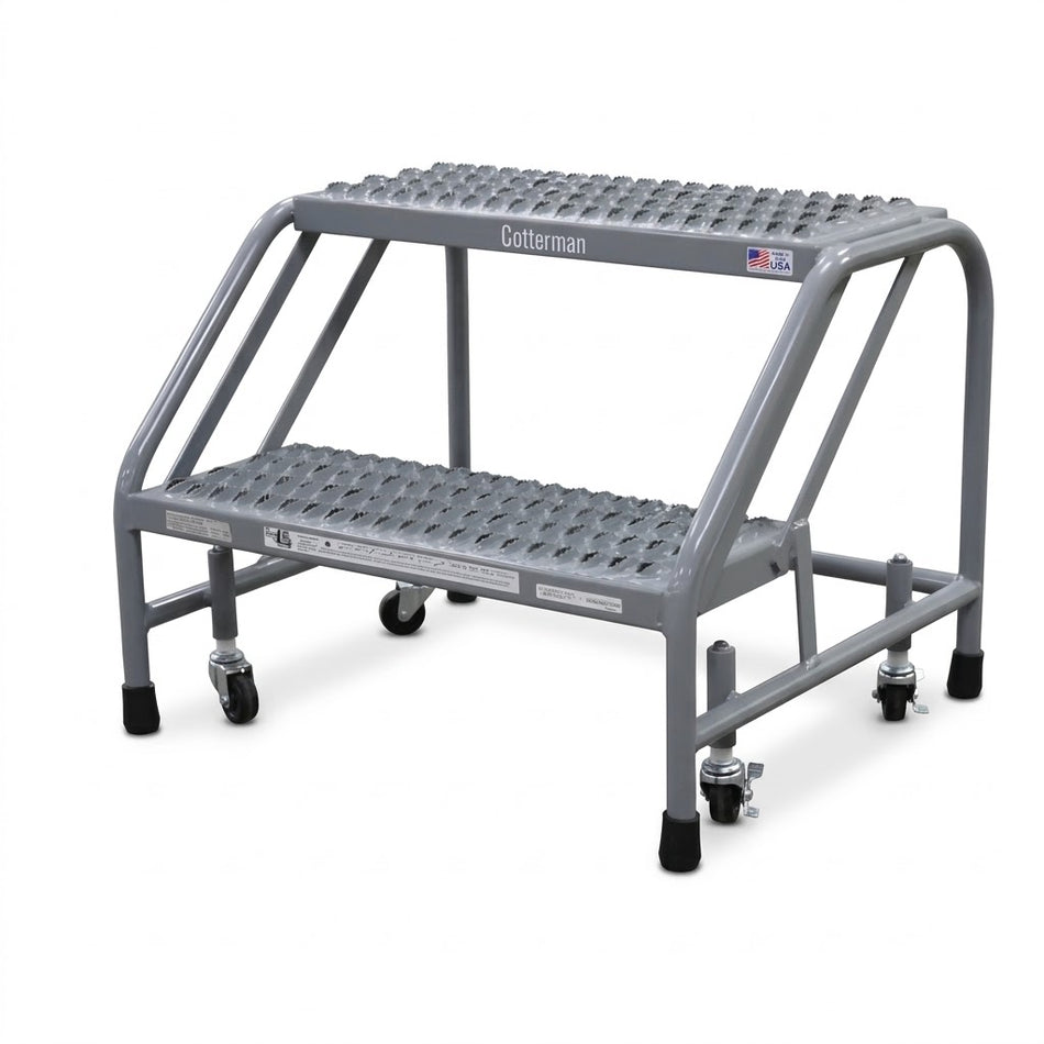 Step Stand - Steel, 2 Step w/ Spring-Loaded Casters - 24" Tread Width - Cotterman