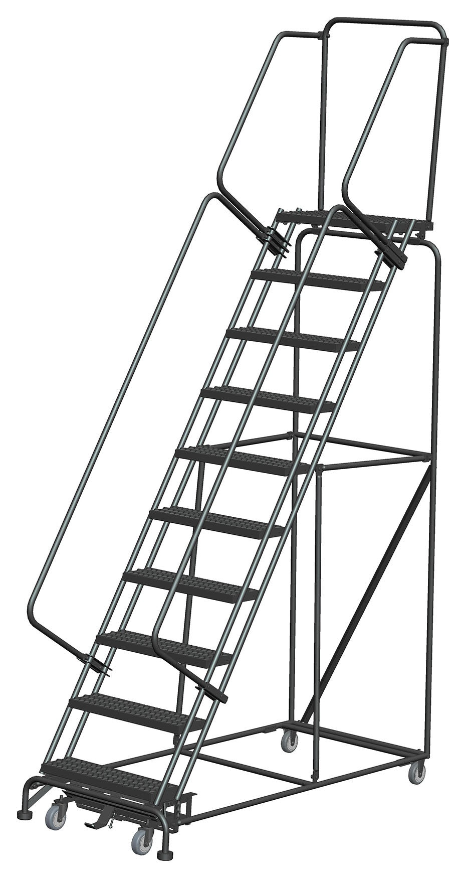 Fixed Step Ladder Hand Rails Rolling Ladder - Weight-Actuated - 10 Step, Handrails - Ballymore