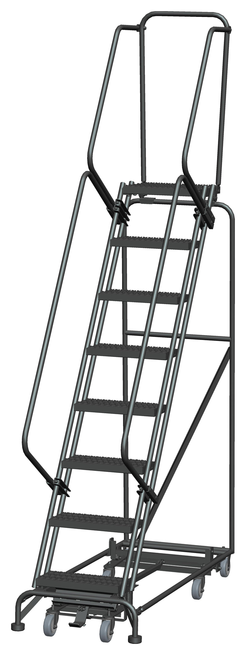 Rolling Ladder - Weight-Actuated, All Direction - 8 Step, Handrails - Ballymore