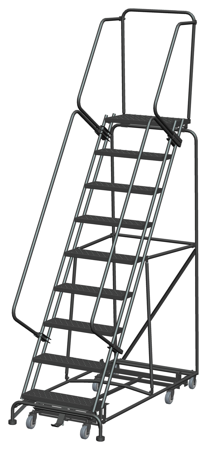 Rolling Ladder - Weight-Actuated, All Direction - 9 Step, Handrails - Ballymore