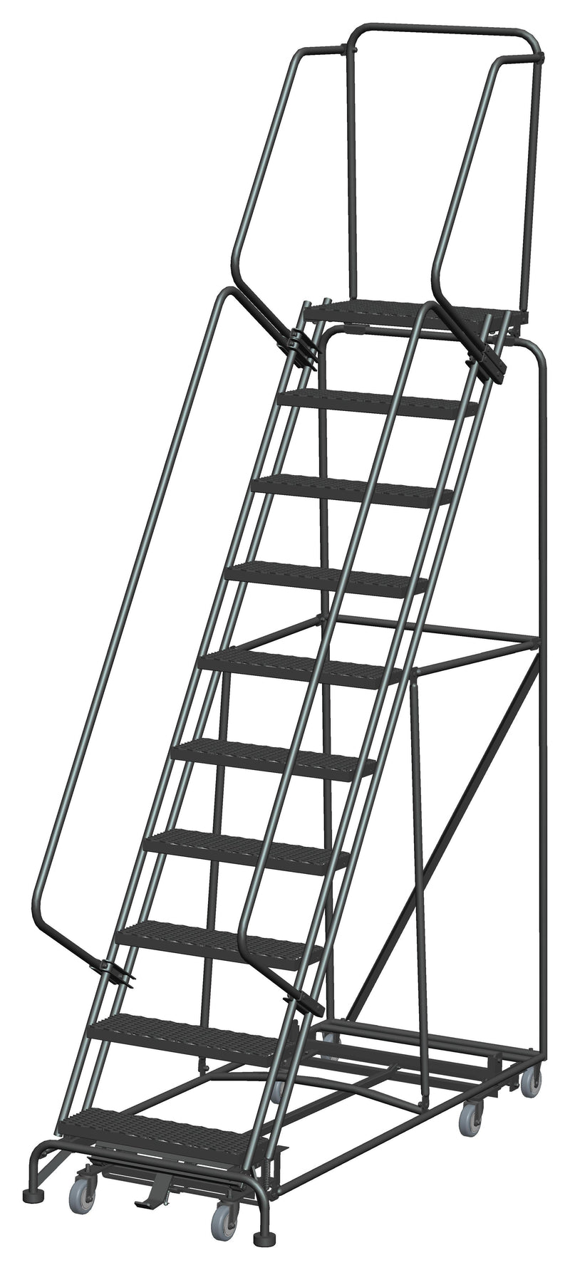 Rolling Ladder - Weight-Actuated, All Direction - 10 Step, Handrails - Ballymore