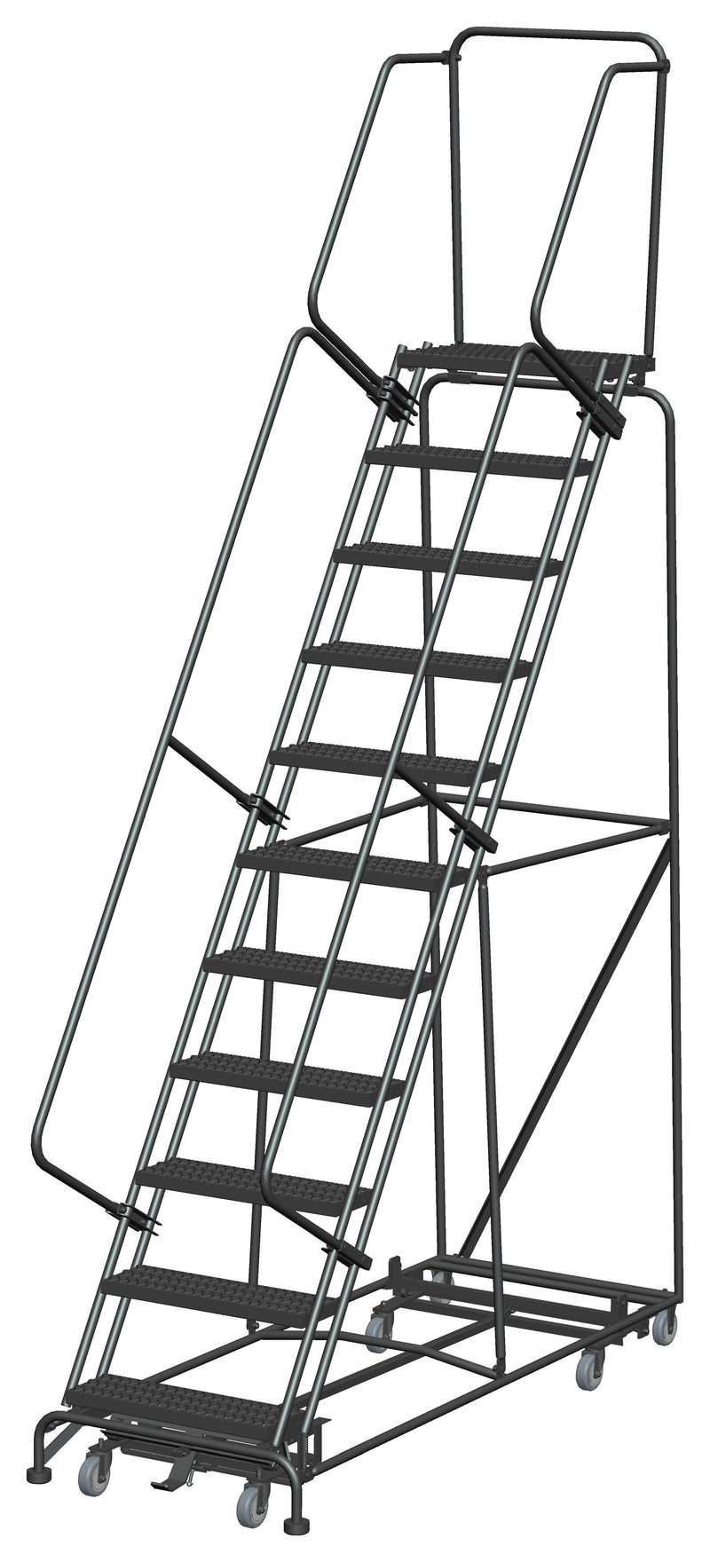Rolling Ladder - Weight-Actuated, All Direction - 11 Step, Handrails - Ballymore