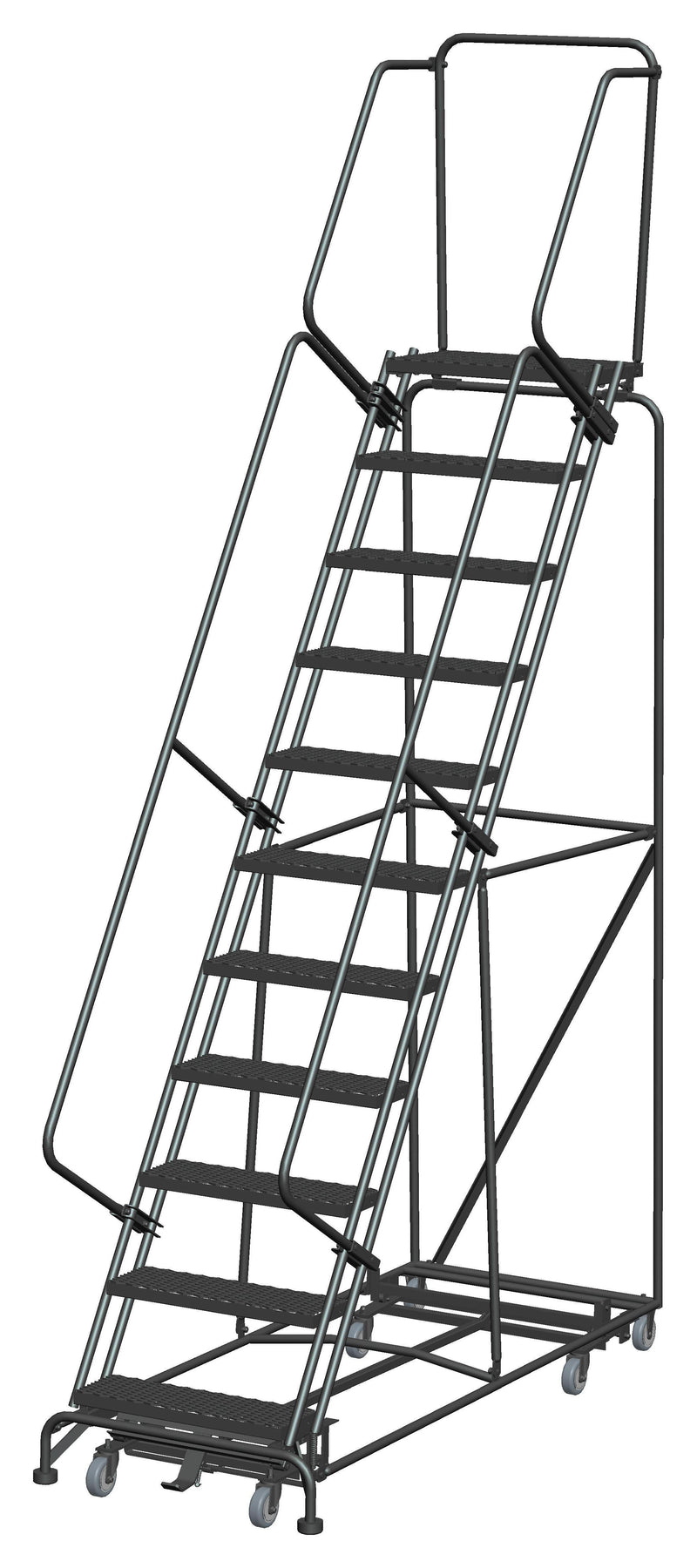 Rolling Ladder - Weight-Actuated, All Direction - 11 Step, Handrails - Ballymore