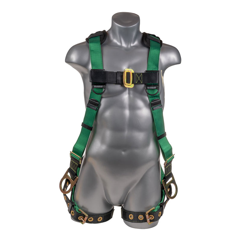 Safety Harness, 5pt, Tongue Buckle Legs, Hip D-Rings, Sewn In Back Pads