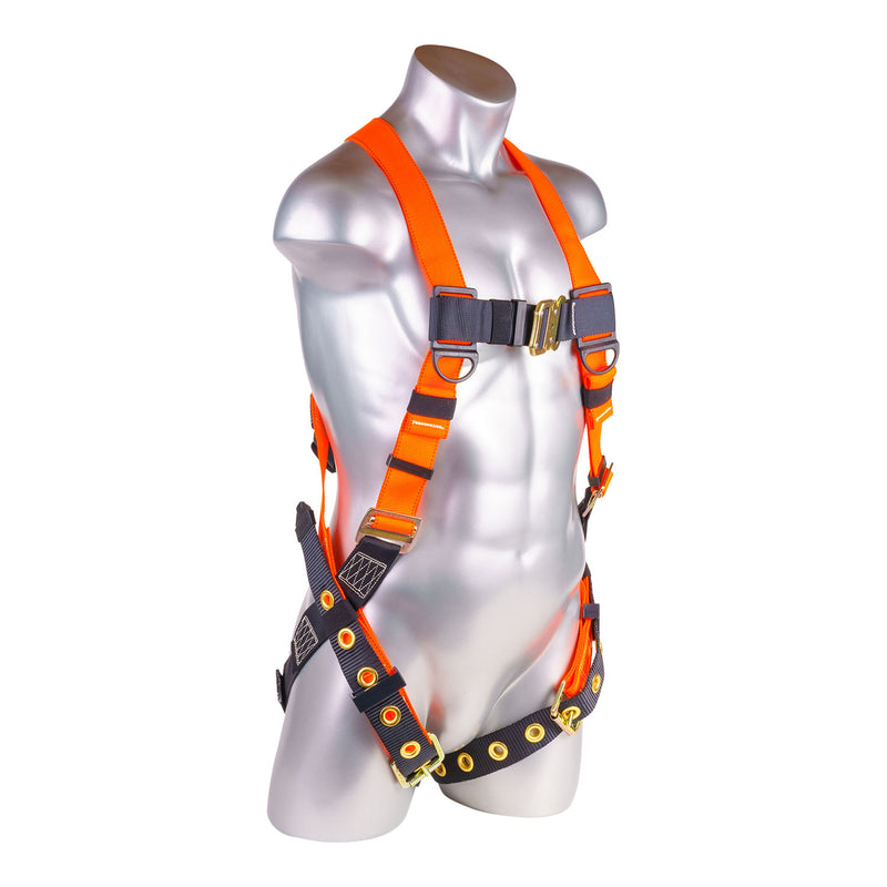 Safety Harness, 5pt, Grommet Legs, Back D-Ring, Quick Connect Chest