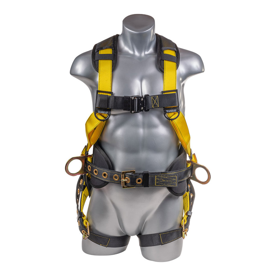 Safety Harness, 5pt, Dorsal D-Ring, Side D-Rings, Tongue Buckle Leg Straps, Removable Tool Belt - Palmer Safety