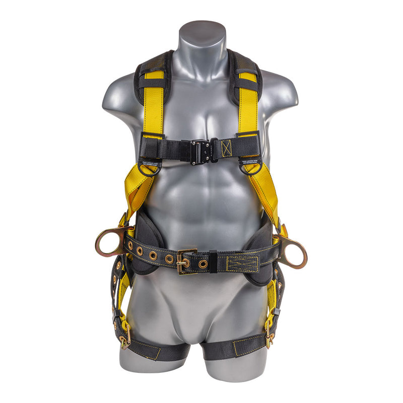 Safety Harness, 5pt, Dorsal D-Ring, Hip D-Ring, Tongue Buckle Leg Straps, Removable Tool Belt