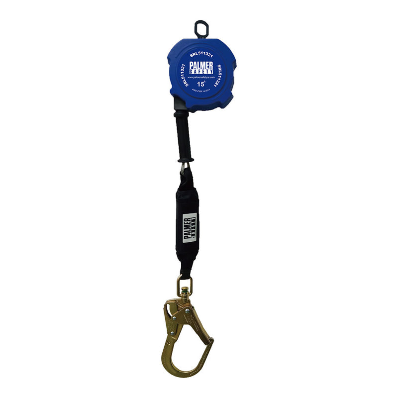 15 ft LE Self-Retracting Lifeline, Galvanized Cable w/ Rebar Hook - Palmer Safety
