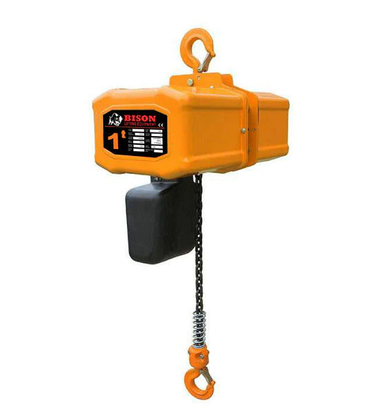 1 ton Electric Chain Hoist w/ Motorized Trolley - Bison Lifting - Single Speed, Single Phase, 20' Lift