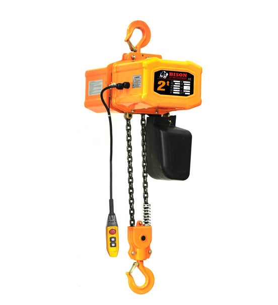 2 ton Electric Chain Hoist w/ Motorized Trolley - Bison Lifting - Single Speed, Single Phase, 20' Lift